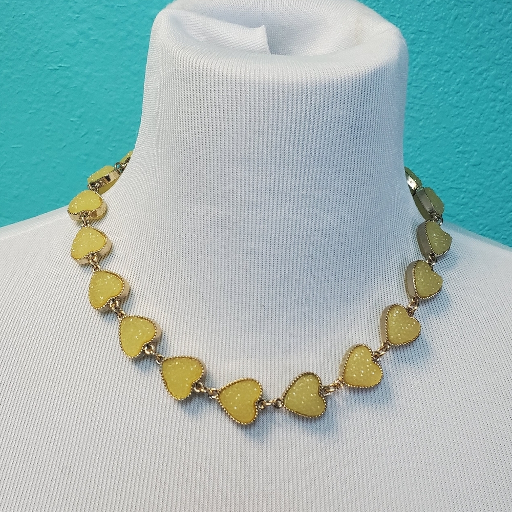 Yellow Heart Shape Crusted Jewel Necklace
